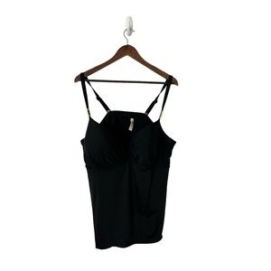 Cacique sz 44DD womens plus tankini swim‎ top bra black gold accent faux wrap